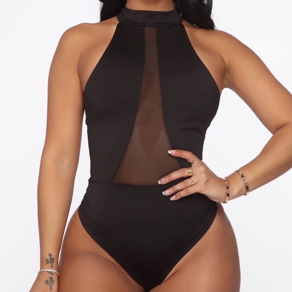 Fashion Nova Black Mesh Bodysuit Size: M